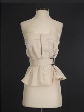 Zara Strapless Peplum Top in Light Beige with Belt